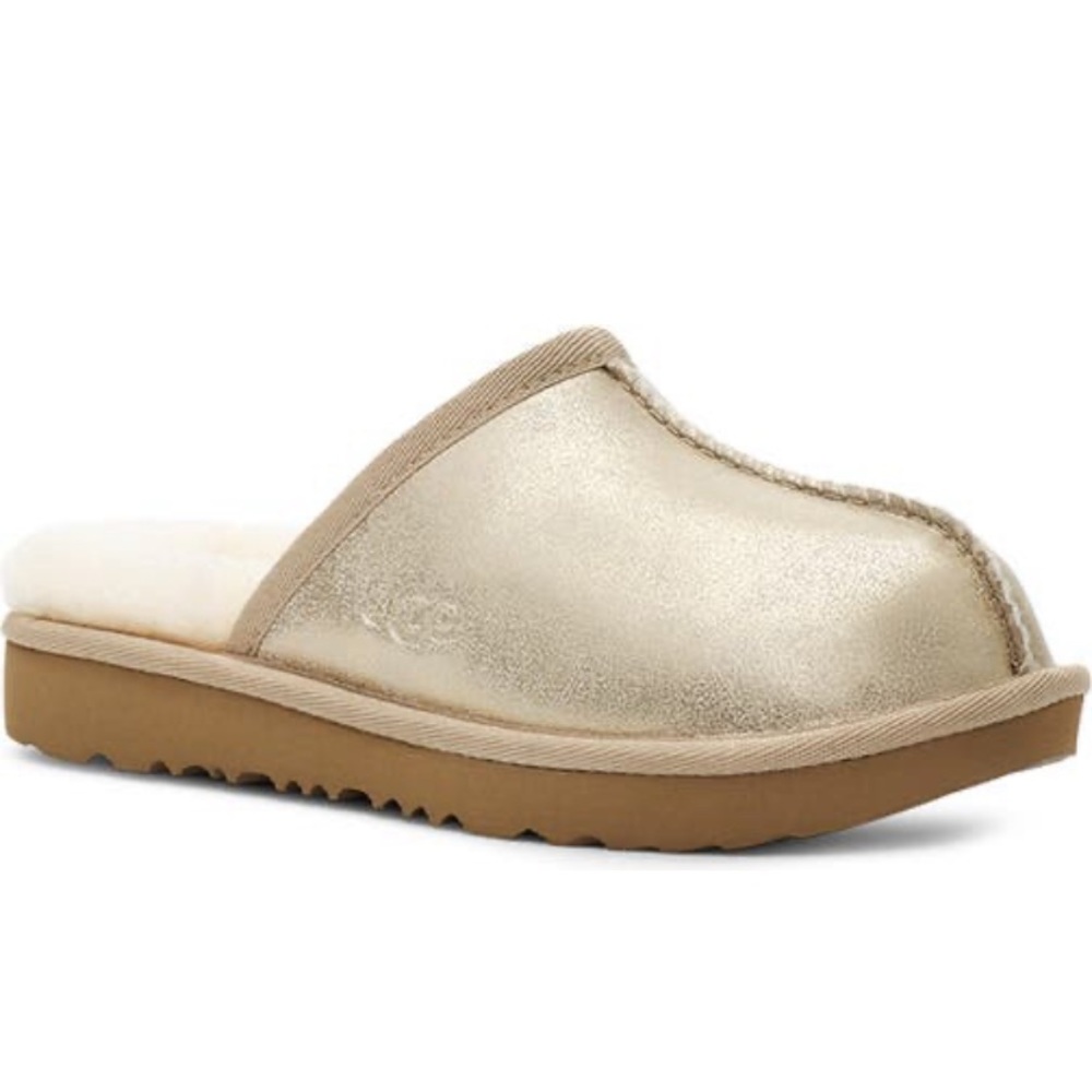 UGG® Kids Keegan Metallic UGGplush Faux Fur Lined Slipper, GOLD, Size:6M